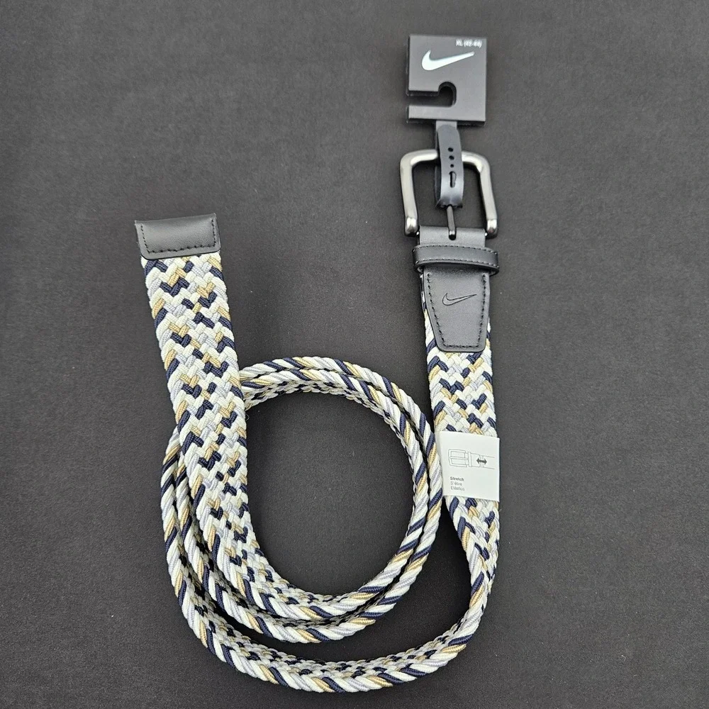 Nike Essentials Woven Stretch Braided Golf Belt Navy Tan White XL 42-44 New